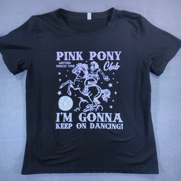 Other - Black Graphic Tee with Pink Pony Club Design